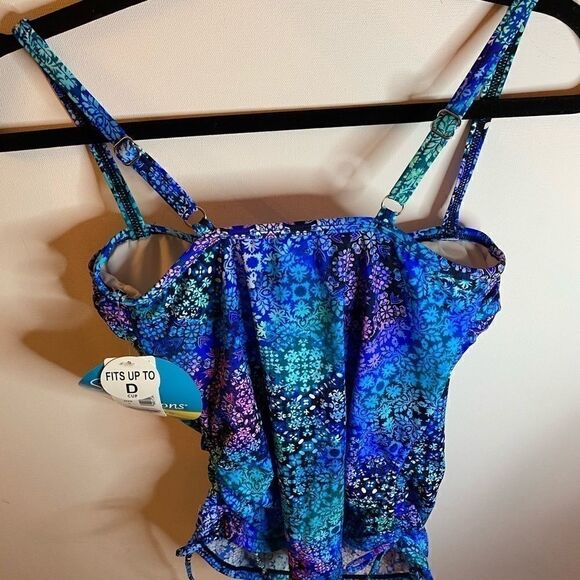 💦Swim solutions printed Ruched  tankini Top blue - Picture 4 of 7